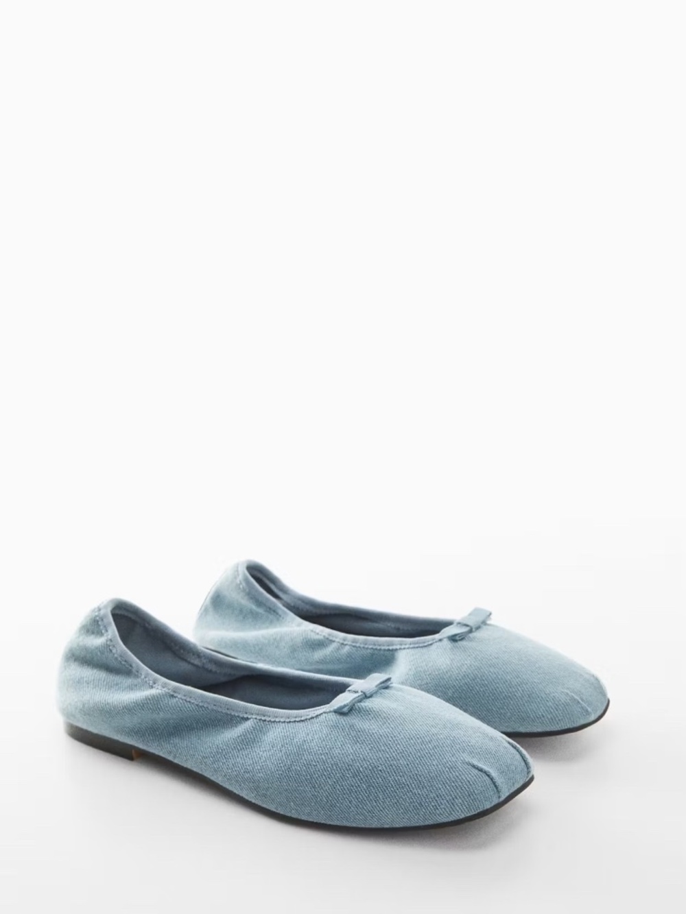 Mango Denim Ballerina Ballet Flats Light Blue Bow Shoes